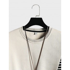 Mens Striped Patchwork Flap Pocket Crew Neck Pullover Sweatshirts Winter