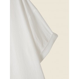 Women Solid Crew Neck Cotton Drop Shoulder Loose Blouse