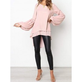 Front Two-layer Lantern Sleeves Long-sleeved Hem Stitching Blouse