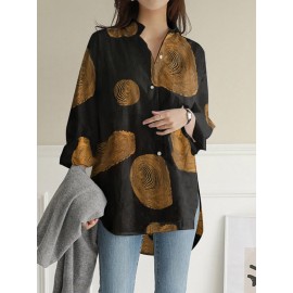 Geometry Print Long Sleeves Casual Loose Blouse With Pockets