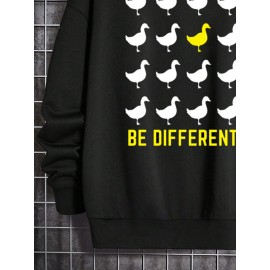 Mens Contrast Goose Letter Print Casual Long Sleeve Hoodies Winter