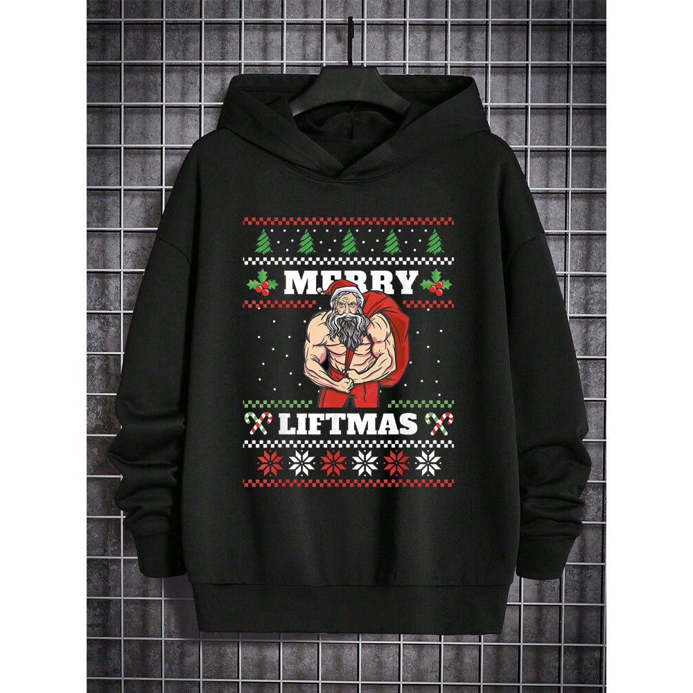 Mens Christmas Element Santa Claus Print Long Sleeve Hoodies Winter