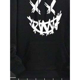 Mens Funny Smile Face Graphic Kangaroo Pocket Drawstring Hoodies Winter