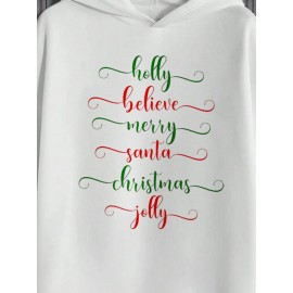 Mens Christmas Letter Print Casual Long Sleeve Hoodies Winter
