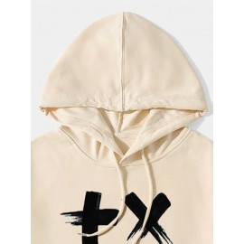 Mens Brush Smile Face Print Kangaroo Pocket Drawstring Hoodies