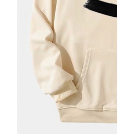 Mens Brush Smile Face Print Kangaroo Pocket Drawstring Hoodies